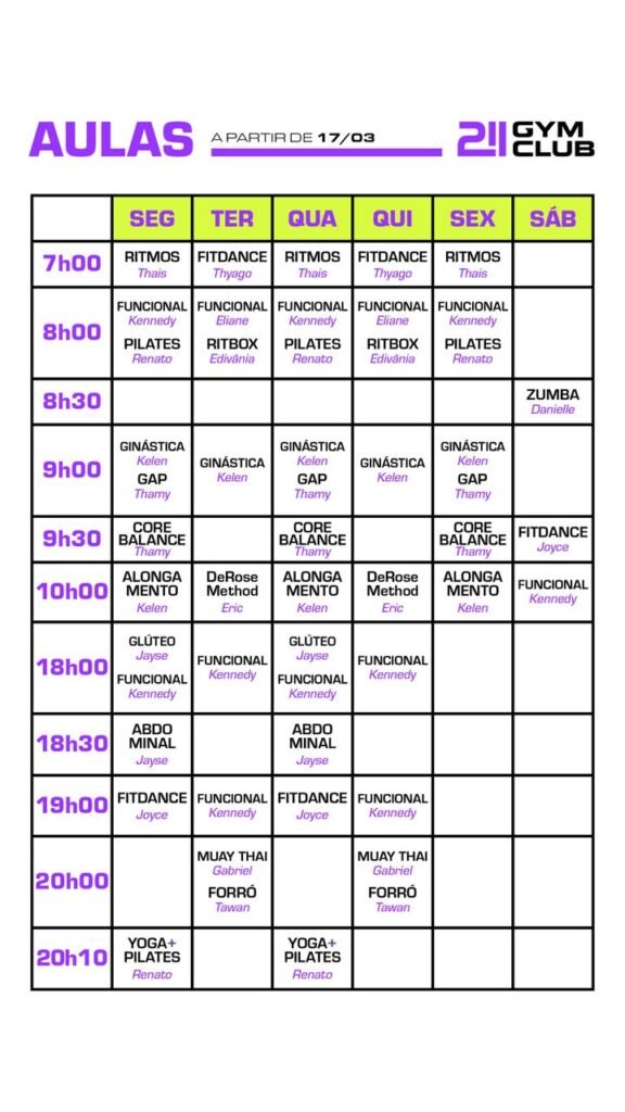 Quadro de aulas atualizado em 17/03/2026